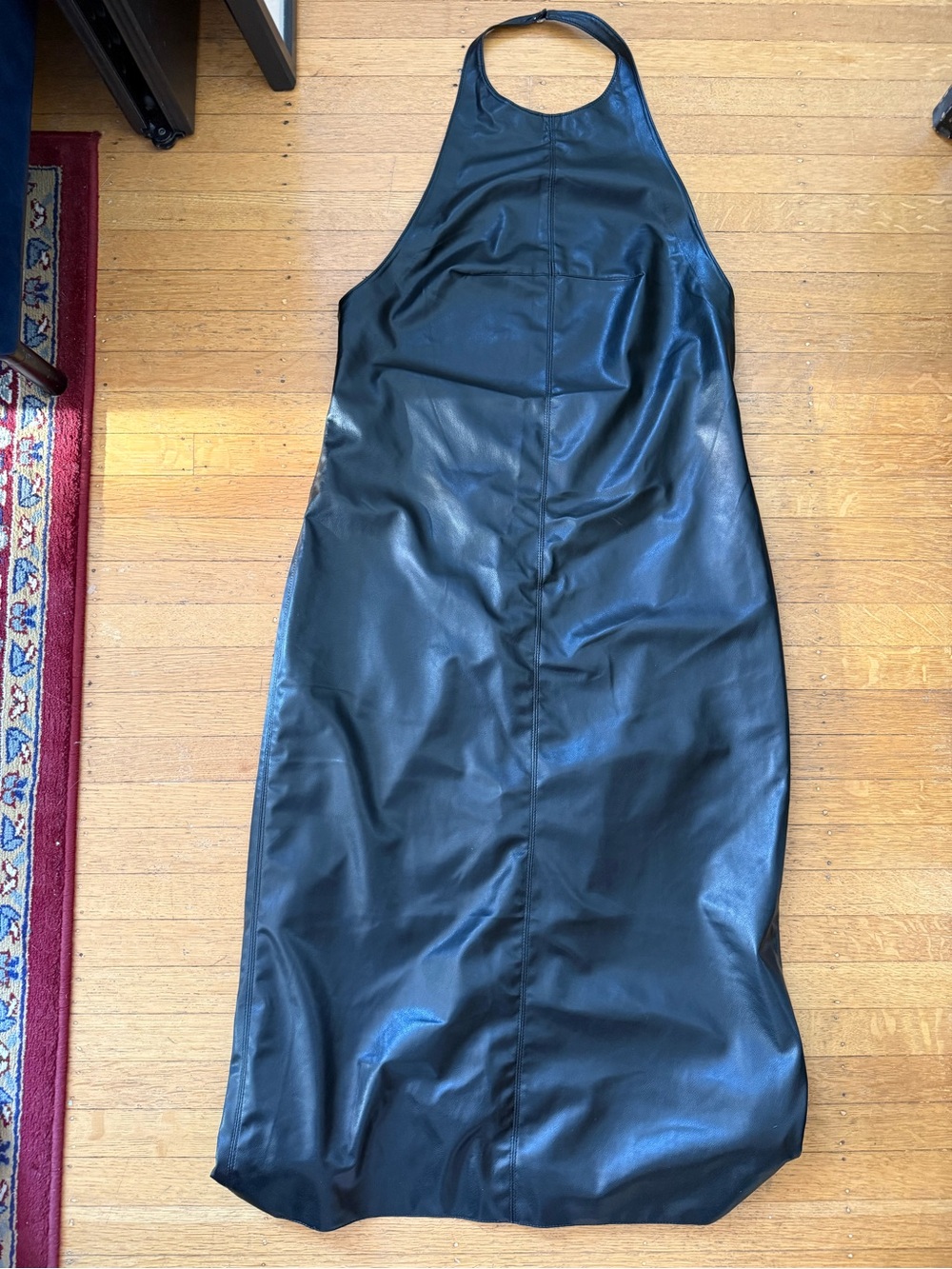 H&M Black Faux Leather Maxi Halter Dress